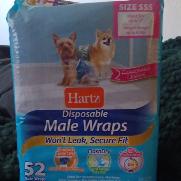 Hartz Disposable Male Wraps - Size Sss Up To 6.5 Llbs With Designs - Picture 1 of 4